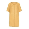 thumbnail image 3 of Beach Mini Dress with Pockets Cover Ups Women Short Sleeve Linen Button Up Shirt Dress Swimwear Coverups Dress, Yellow XL, 3 of 5