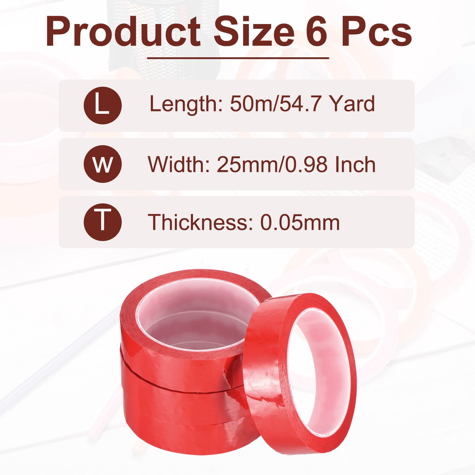 Uxcell 6 Rolls Whiteboard Tape Graphic Chart Tape 25mm 54.7 Yard Art Tape Thin Self-Adhesive Pinstripe Tape Masking Tape, Red