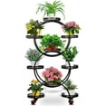 thumbnail image 2 of 6 Tier Iron Plant Stand Indoor 2 Circle Shelf Flower 9 Pot Black, 2 of 10