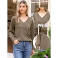 thumbnail image 2 of DARING DIVA Women's V Neck Long Sleeve Casual Knit Tunic Sweater M Brown, 2 of 6