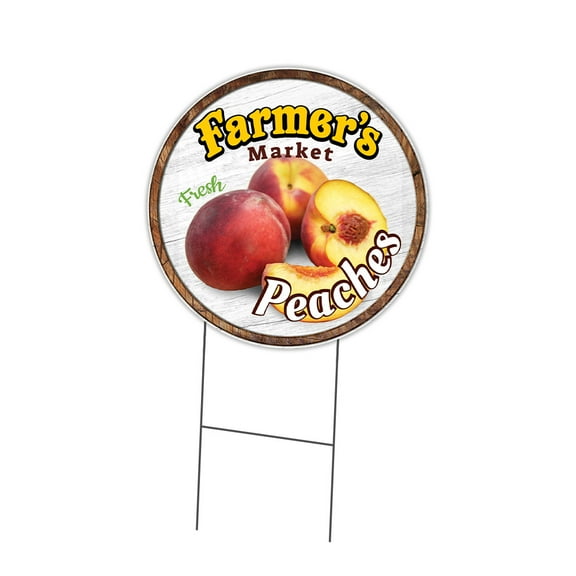 SignMission Corrugated Plastic Sign With Double Sided Image 24" Circular - Farmer's Market Peaches | Coroplast Yard Sign With Stake |  Made in the USA