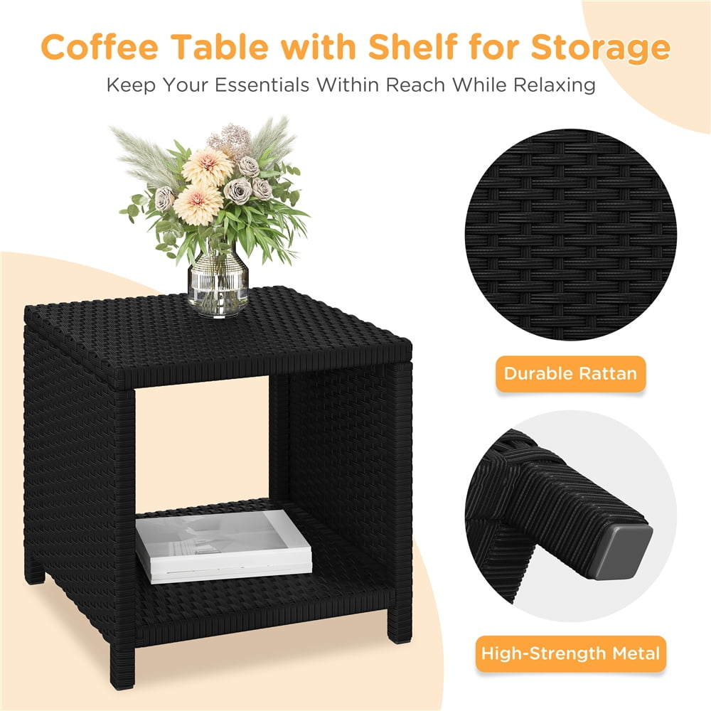 Yaheetech 5-Piece Patio Furniture Set with Rattan Side Table & 2 Chairs & 2 Ottomans, Black/Beige