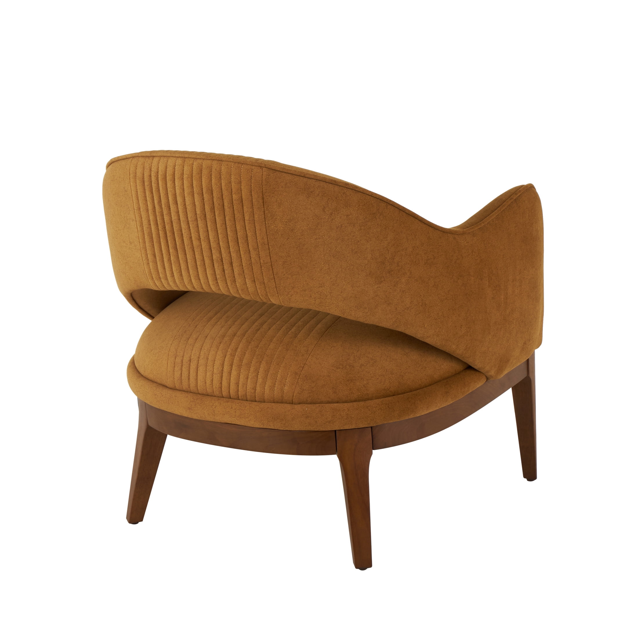 DecMode Polyester Curved Back Lounge Chair with Wooden Frame, Brown