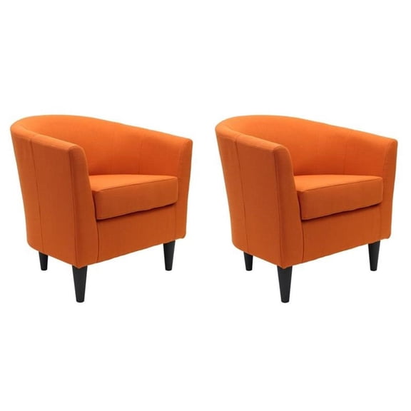 Pemberly Row Set of 2 17.5" Traditional Fabric Club Chair in Orange