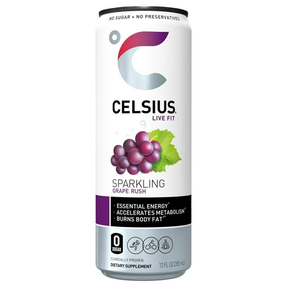 Celsius Zero Sugar Sparkling Energy Drink - Grape Rush - 12 oz- Pack of 2