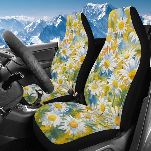 Uorisanigo Seat Covers for Cars, Trucks, & SUV - Yellow Daisy High Back Vehicle Front Seat Cover Set of 2 - Easy Installation Seats Cushion for SUV Interior Covers & Seats Cover Accessories