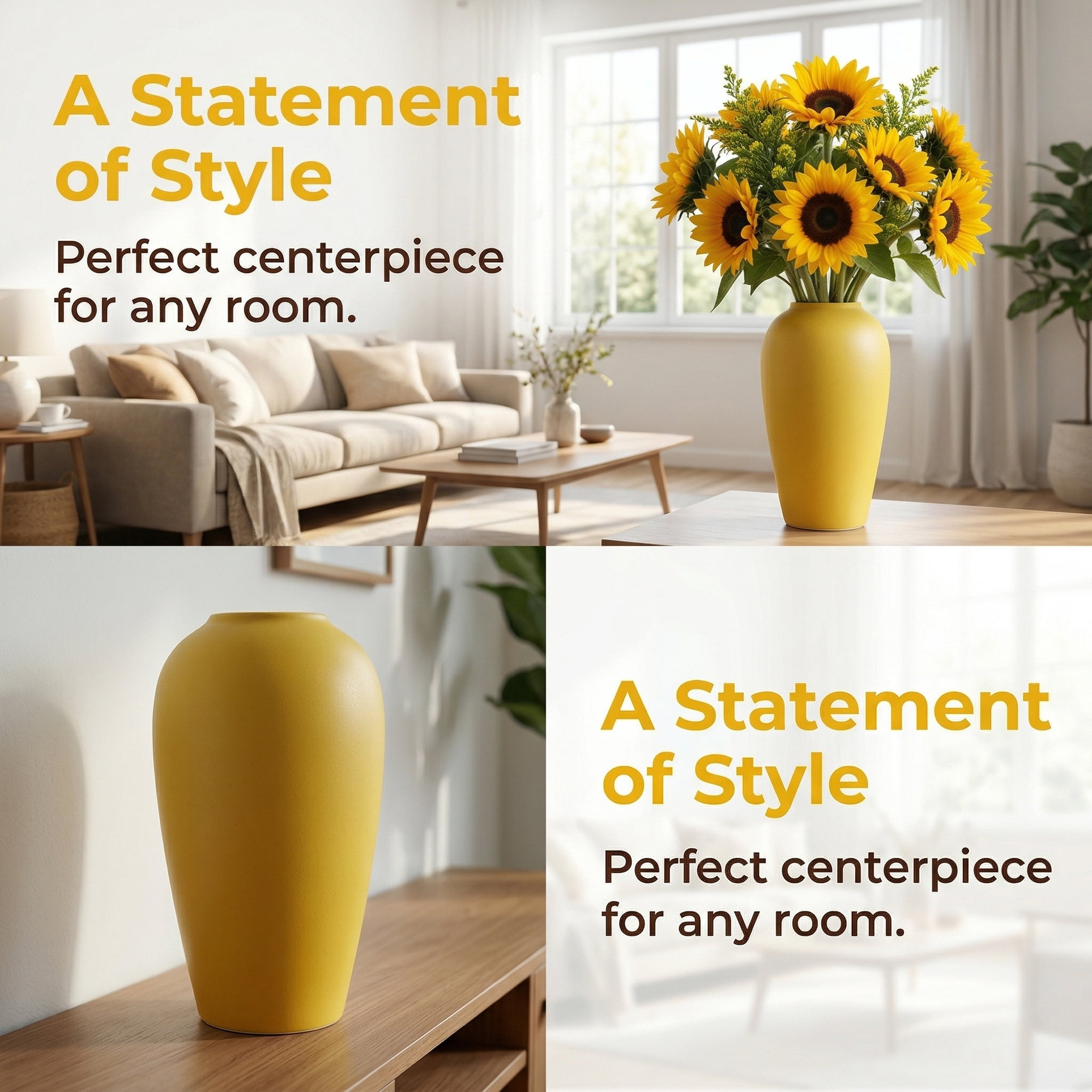 Unique Bargains Ceramic Ribbed Textured Flower Vase Yellow 3.1" x 3.1" x 6.1"