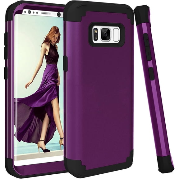 Phone Case for Samsung Galaxy S8 Hard Cover Shockproof Soft Silicone Bumper Hybrid Three Layer Defender Heavy Duty Protective Cell Accessories Glaxay S 8 8S Edge SM-G950U Cases Women Girl Dark Purple