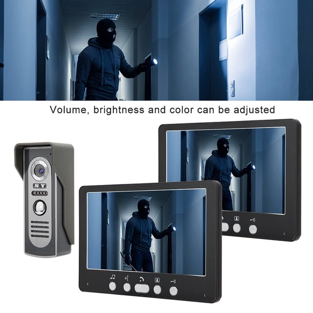 Videoportero Montado en la pared Negro 7 pulgadas LCD digital en color Cámara TFT 2 monitores Videoportero Intercomunicador Sistema de visión nocturna