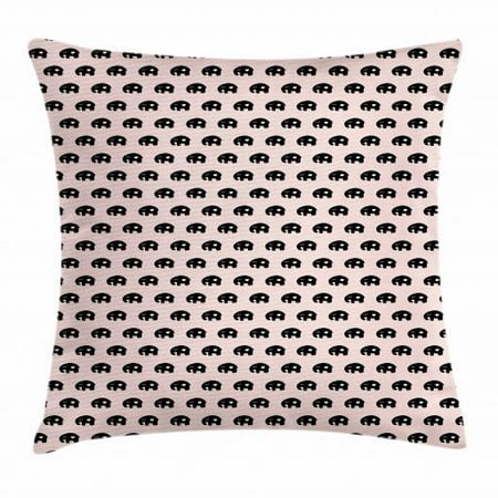 Kids Girls Throw Pillow Cushion Cover, Elephant Silhouette Pattern with Wink Eyelash Details and Heart Icon, Decorative Square Accent Pillow Case, 18 X 18 Inches, Rose Black and White, by Ambesonne