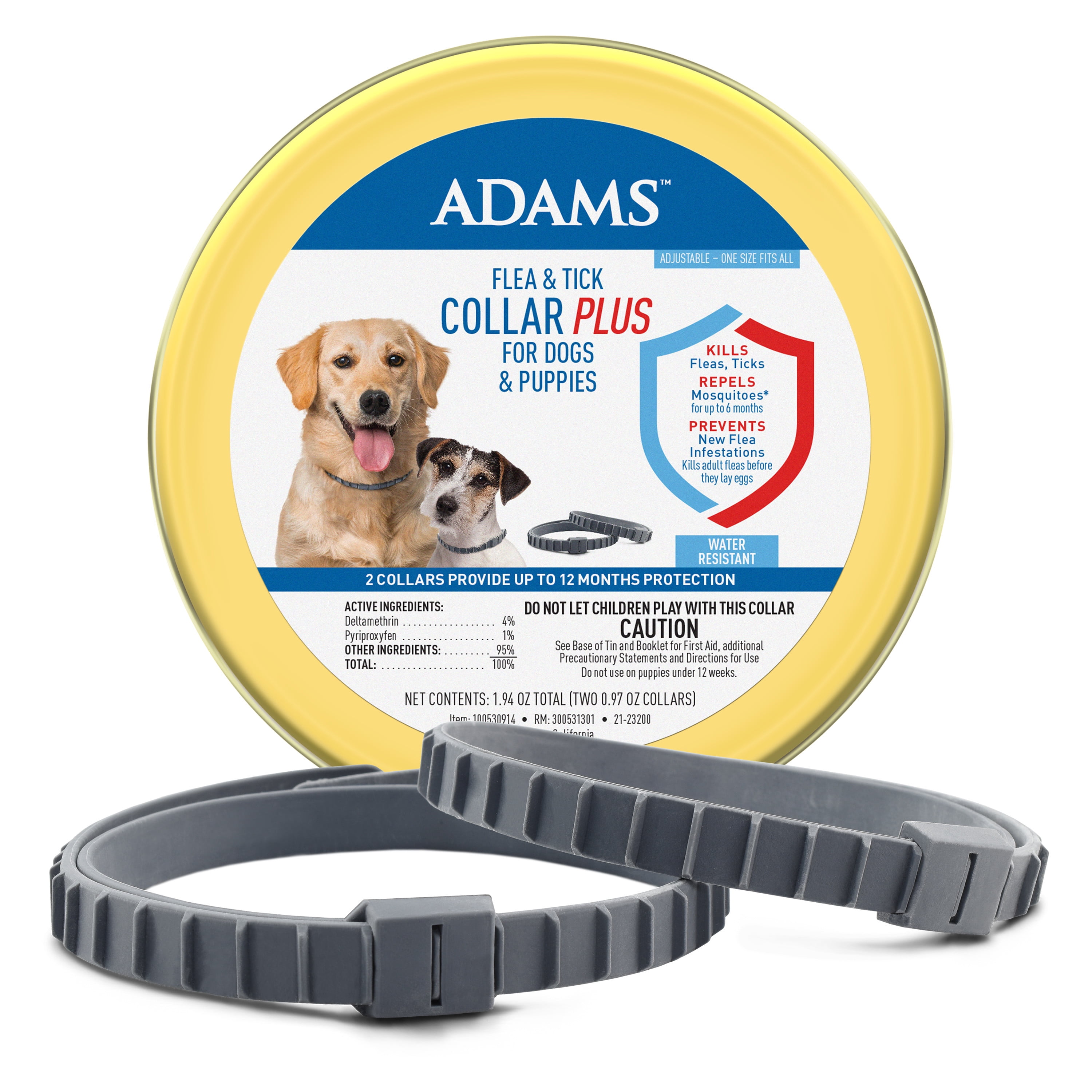 Adams Flea & Tick Collar Plus for Dogs & Puppies, 2 Pack, One Size