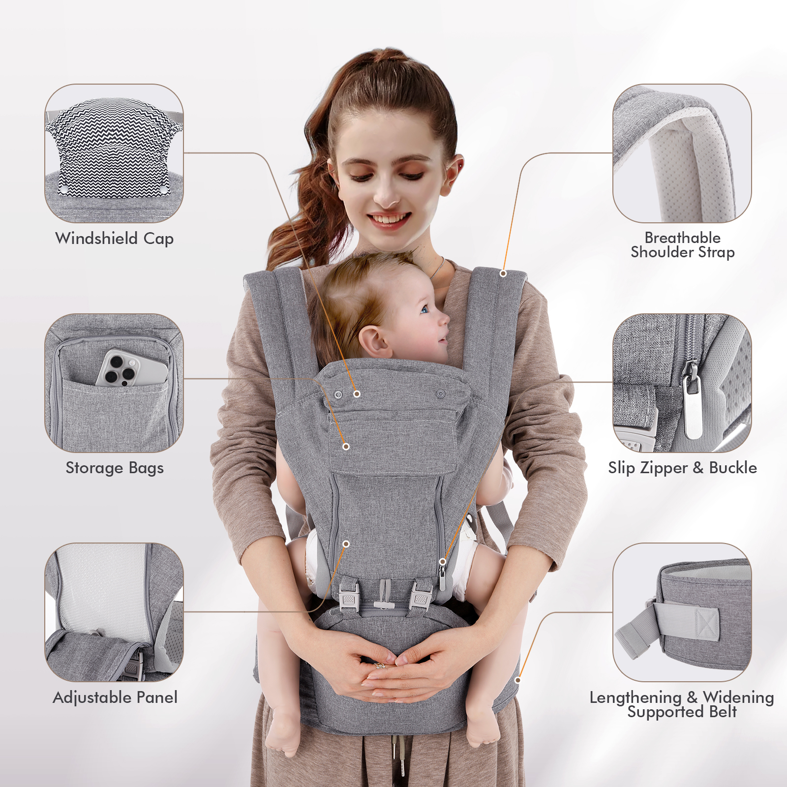 3D BABY CARRIER グレー HIPSTER™ PLUS - MiaMily 3D Baby Carrier for Healthy Baby