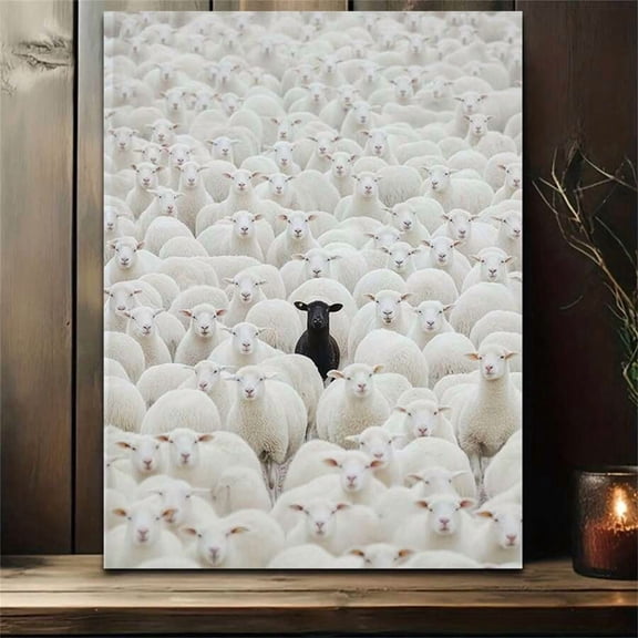 Black Sheep Among White Sheep Wall Art Print, Funny Stand Out From Crowd Animal Photography Poster, Whimsical Farmhouse Decor for Living Room Bedroom Office Home