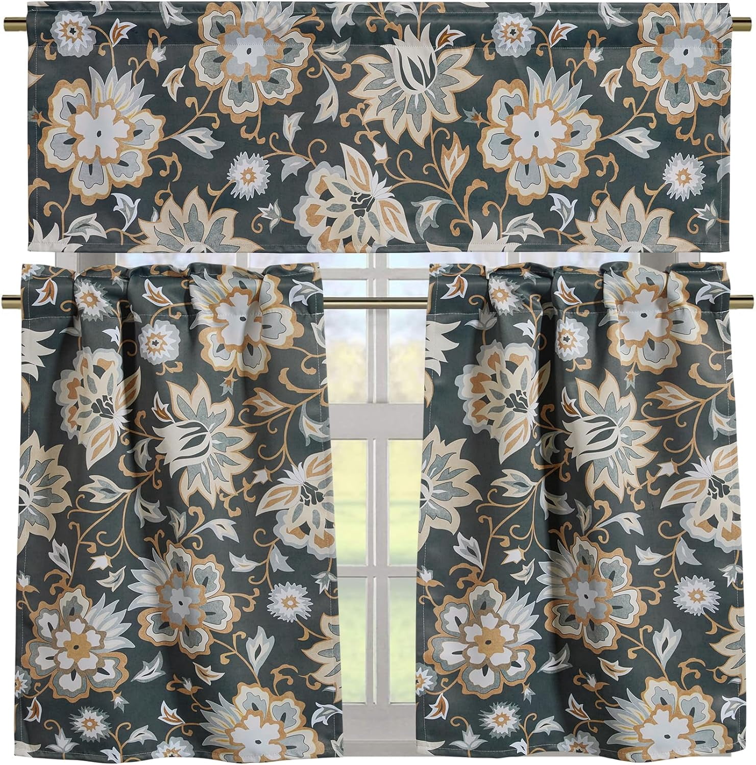 Boho Floral Valances for Windows 18‘‘L Moody Black Vintage Hippie Tribal Chic Valance Curtains Blackout Privacy Short Small Window Curtain Country Farmhouse Kitchen Valance, Rod Pocket