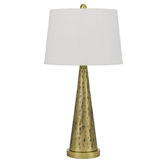 27 Inch Table Lamp with Metal Cone Hammered Brass Base- Saltoro Sherpi