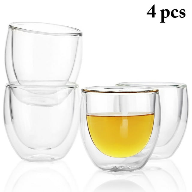 Coofit 4 Pcs Gobelet à Espresso 2,7 Oz à Double Paroi Isolé en Verre à Espresso Verre à Café
