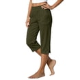 thumbnail image 2 of Capri Pants for Women Elastic Waist Relaxed Fit Casual Soft Cotton Linen Pants with Pockets Summer Outdoor Athletic Hiking Army Green M, 2 of 7