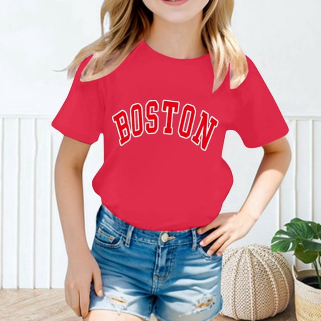 Hauts et T-Shirts pour Filles, Col Rond, Manches Courtes, Imprimé Mignon, Été, Décontracté, Ample, Mode Filles
