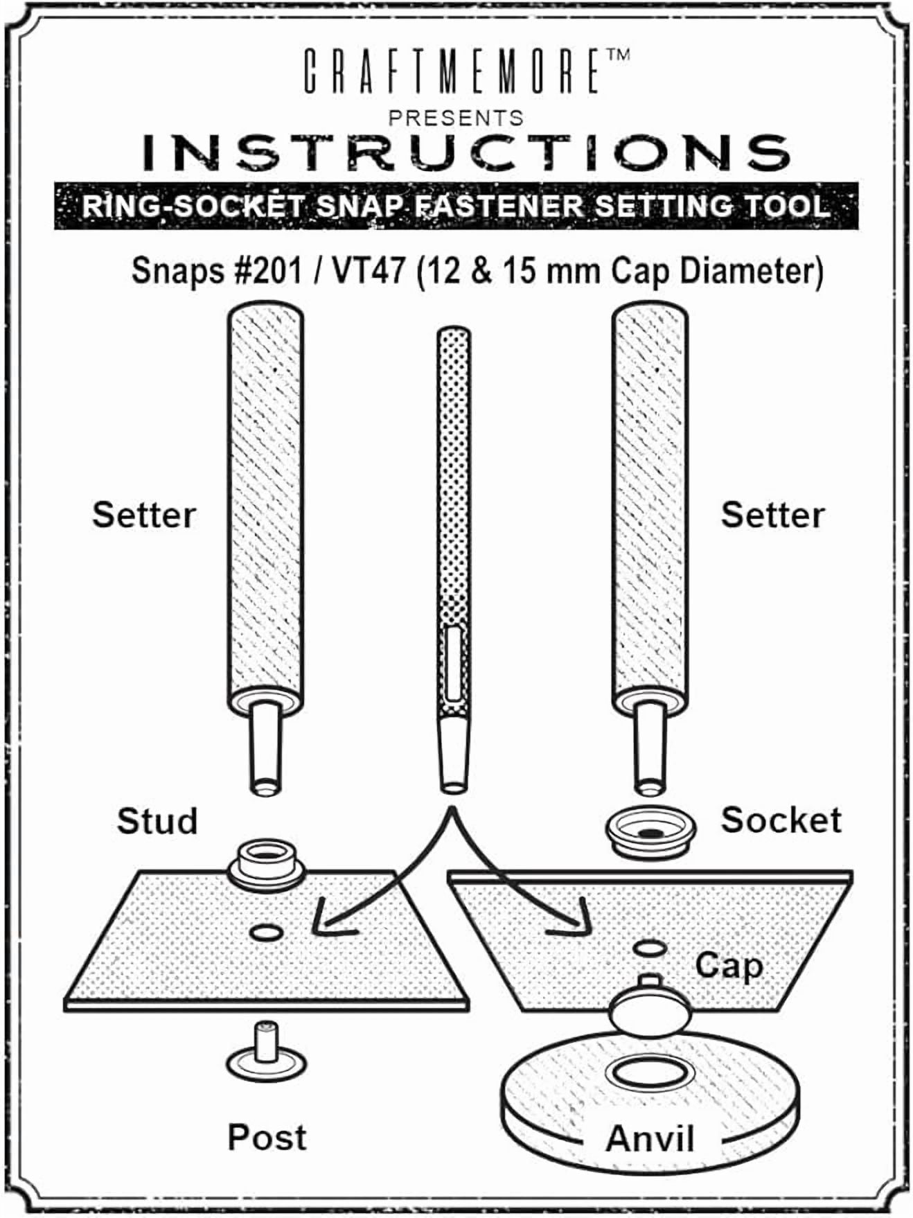 Snap Setter Fastener Kit Button Fixing Tool Ring-Socket Popper Setting Tool with 10 Silver Snaps #201 VT47 (15mm (0.59"))
