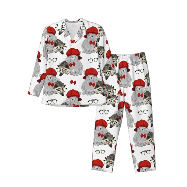 Balery Rabbit And Hedgehog Pijama para Hombre de Dos Piezas con Manga Larga, Conjunto de Dormir y Descanso Suave con Bolsillos-Large