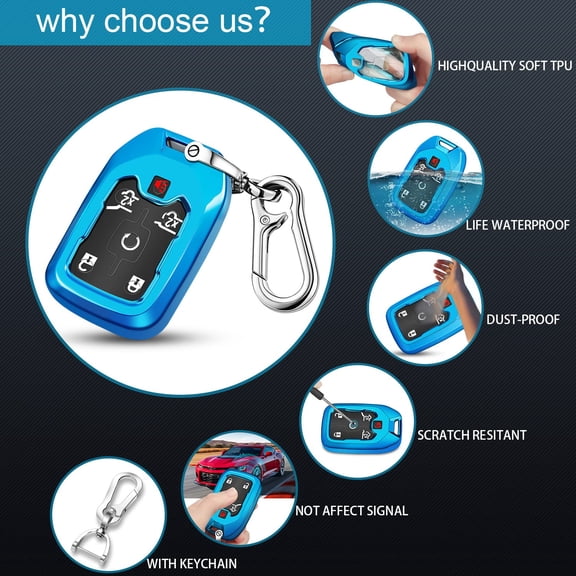 for GMC Key Fob Cover TPU Protector Case with Keychain for 2019-2021 Chevrolet Chevy Silverado and GMC Sierra 1500 2500HD 3500HD Terrain Acadia Yukon Key Cover Smart Remote 3/4/5/6 Button