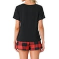 thumbnail image 3 of INSPIRE CHIC Women's Plaid Short Sleeve T-Shirt with Shorts Pajama Set M Red, 3 of 5