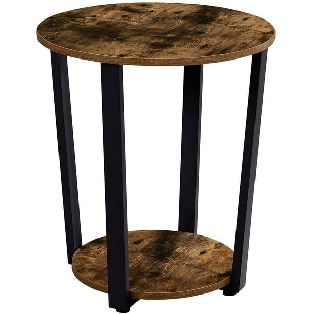 End Table Industrial Round Side, Round Metal Side Table With Storage