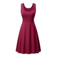 thumbnail image 1 of Innerwin Robe d'Été de Plage Col Rond Femme Robes Midi Fête Couleur Unie Robe Longue Bordeaux 3TG, 1 of 3