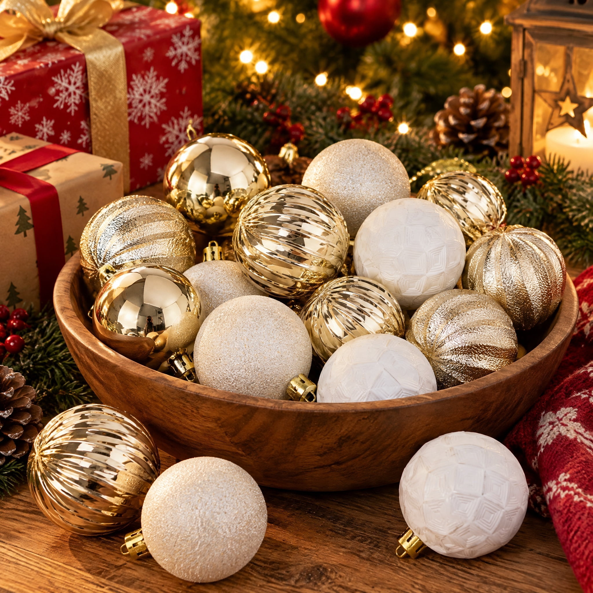 50-Count Champagne and White Ball Shatterproof Christmas Ornaments, 3", by Holiday Time