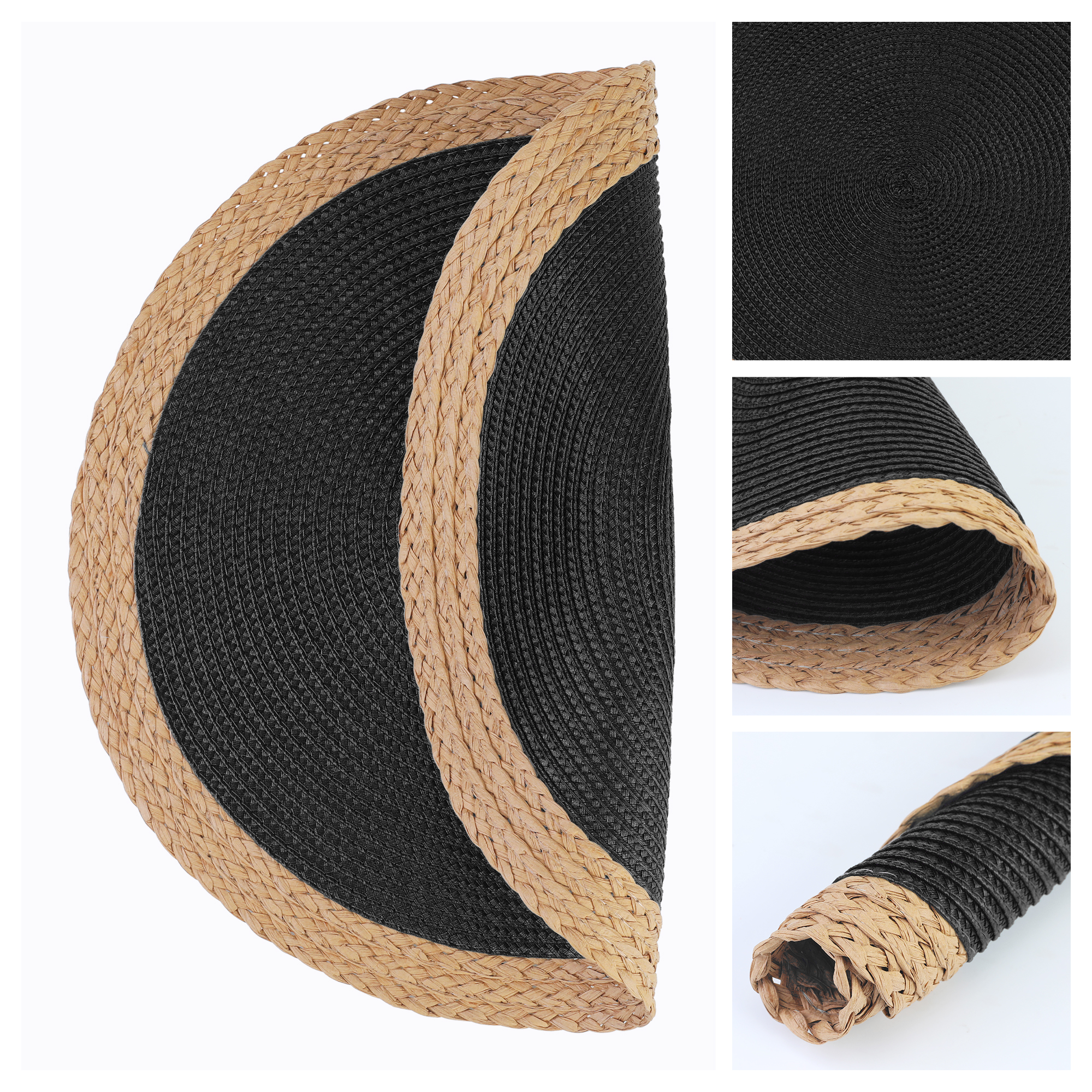 Unique Bargains Farmhouse Placemats Set of 6 Washable Kitchen Table Mat Black