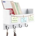 thumbnail image 1 of Wood Wall Mounted 4 Key Holder Hooks with Memo Clips, White Floating Shelves Storage for Coat Rack, Entryway Organizer for Letter Mail Holder, Magazine Holder and More., 1 of 7