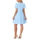 thumbnail image 3 of Vestido corto de manga corta con estampado de cuadros para mujeres, cuello redondo, cintura alta, vestido casual en capas, M azul, 3 of 6