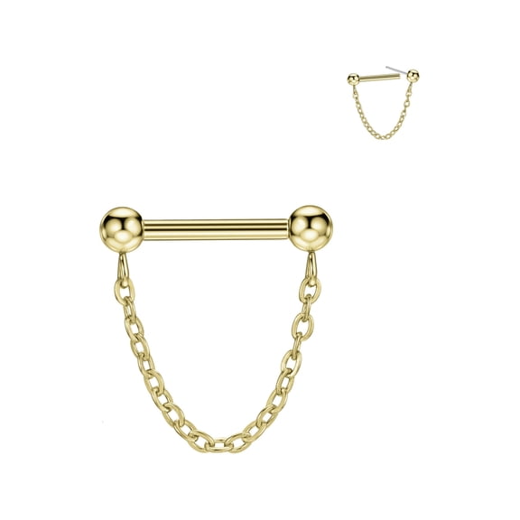 FANSING Gold Plated Surgical Steel Septum Jewelry 16g Threadless Septum Rings 8mm Push Pin Septum Single Chain Helix Piercing Jewelry 16 Gauge