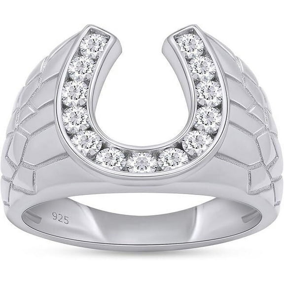 Horseshoe Statement Nugget Channel Set Ring 1.8 Ct Diamond 14K White Gold Over