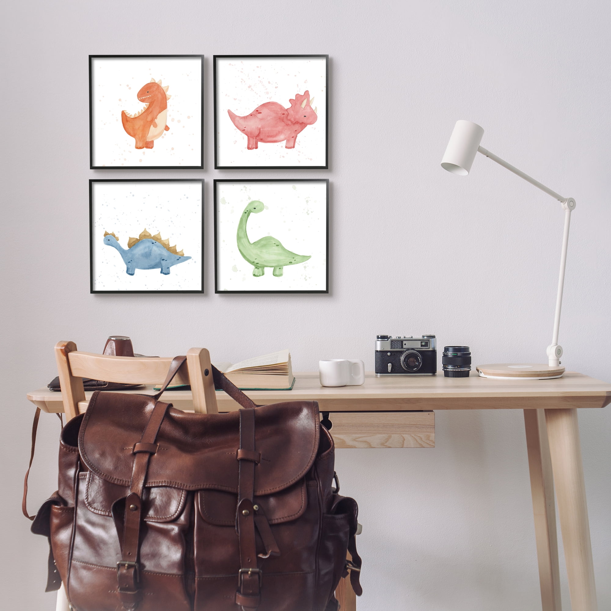 Stupell Fun Nursery Dinosaurs Animals Animals & Insects Painting Black Framed Art Print Wall Art, Set of 4
