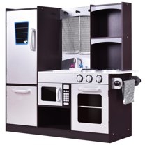 GIANTEX Cuisine Enfant en Bois de Sapin, Cuisine Double Face 2 en 1, 6 Accessoires, Jouet de