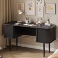 thumbnail image 2 of FURNIWAY 55" Modern Writing Desk with Storage, Wood Home Office Desk with Sliding Doors, Computer Desk for Home Office, Dorm, Living Room, Home Study Table, Black, 2 of 7