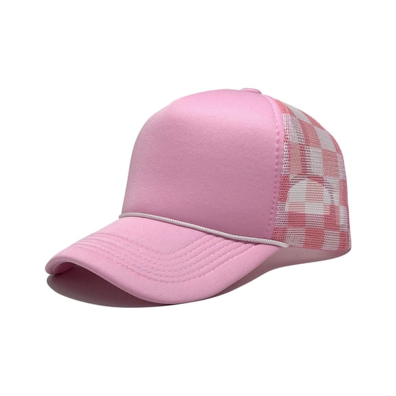 ZQUUVOU Plaid Baseball Cap for Women Men Lanyard Mesh Snap Back Trucker Hat Adjustable Outdoor Casual Sun Protection Pink
