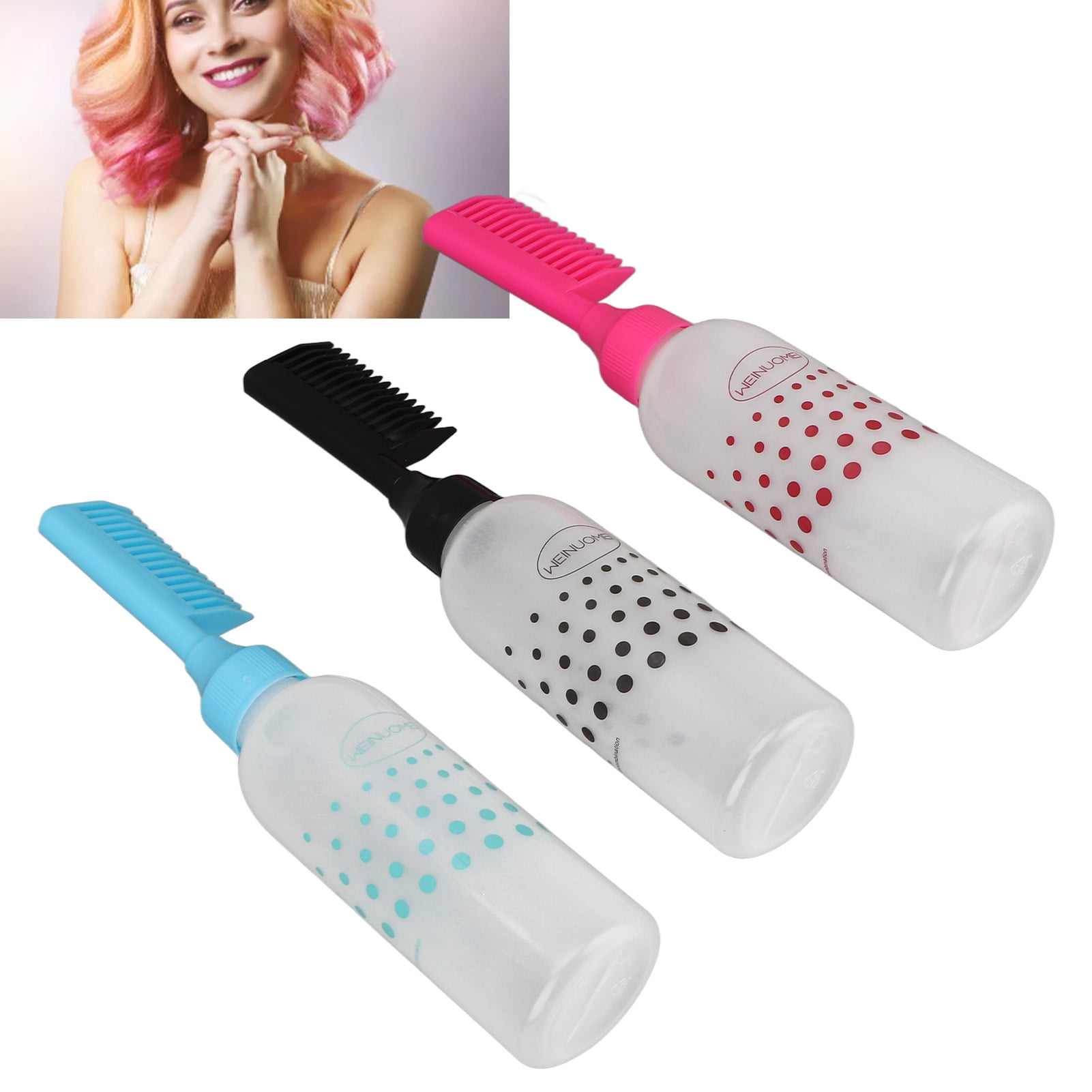 3 Pack Root Comb Applicator Bottle, Plastic Colorful Hair Dye