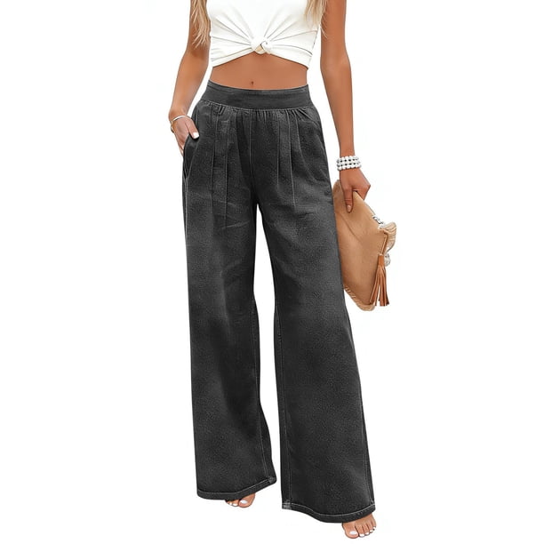 Pincandy Women's Solid Color Stretch Denim Leggings - 2 Pockets, Loose Wide Leg Fit, Perfect for Gym, Workout & Casual Wear