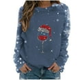 thumbnail image 2 of Fznquz Crewneck Long Sleeve Tops for Women Christmas Blue Shirt Casual Winter Graphic Fall Fashion for Women 2025, 2 of 4