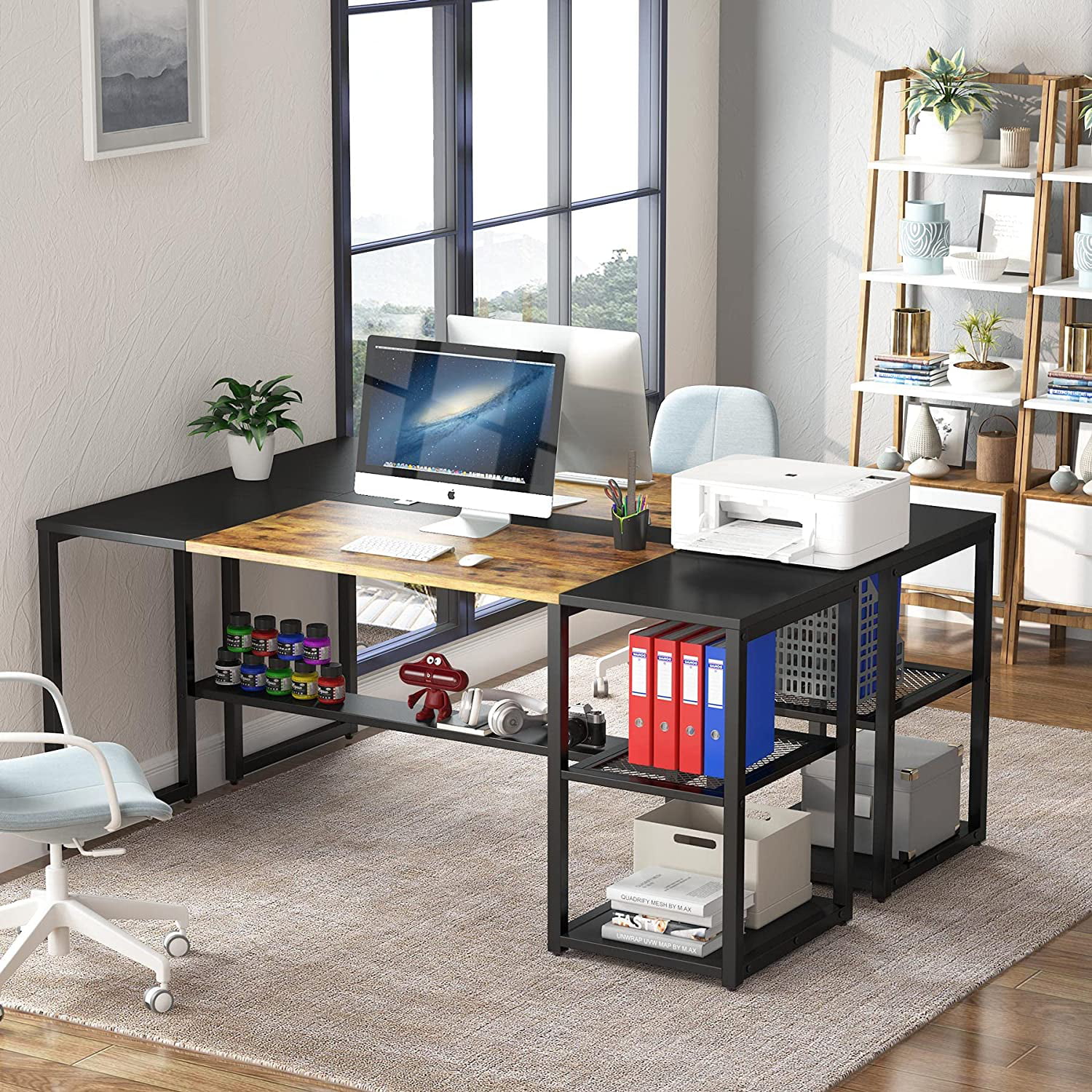 Tribesigns 87" Long Computer Desk for Two Person Adjustable Double Workstation 