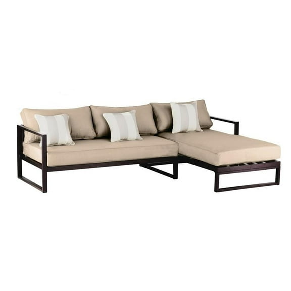 Pemberly Row Olefin Fabric/Metal Aluminum Outdoor Sectional in Beige/Bronze