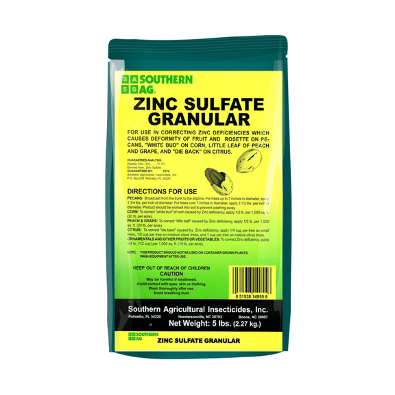 Zinc Sulfate Granular - Corrects Zinc Deficiencies That Causes Fruit Deformities - 5 lb Bag by Southern Ag
