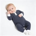 thumbnail image 4 of Fesfesfes Baby Toddler Kids Striped Long Sleeve Romper Jumpsuit with Button Placket, Soft Polyester Crewneck Onesie Outfit for Daily Fall Winter Play Wear 0-18 Months Old., 4 of 4