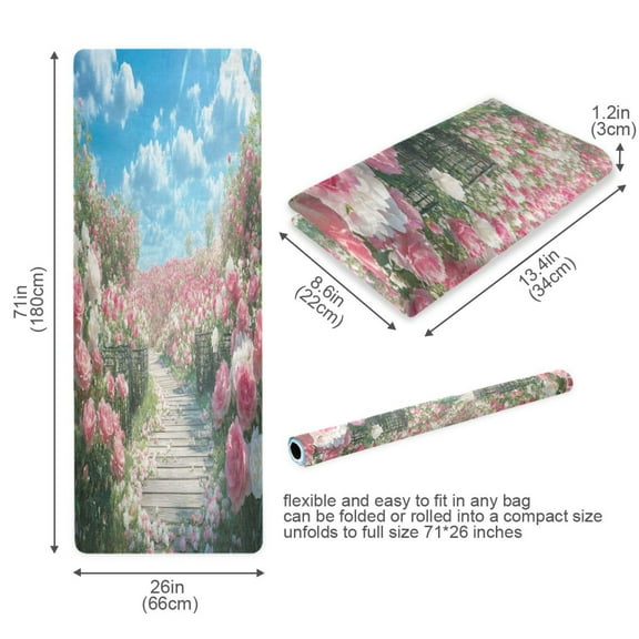 BZSMCE Yoga Mat Women Pink Blooming Rose Fitness Mat