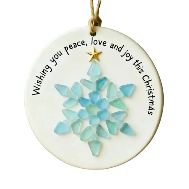 Sea Glass Christmas Tree Ornament with Miniature Beach Scene and Natural Sand for Holiday Decor