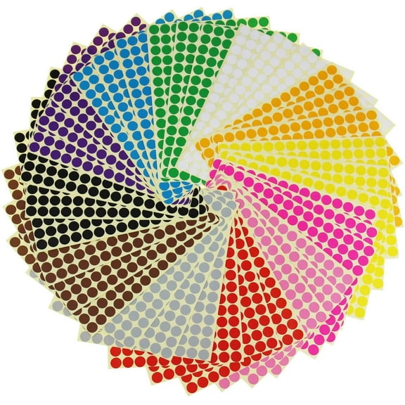 3/8" Round Dot Stickers Color Coding Labels, 12 Different Assorted Colors, 36 Sheets, 5940 Dots in Total