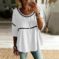 thumbnail image 4 of Lumtrix Womens Linen Shirts Boho Lace Patchwork 3/4 Sleeve Crewneck Blouses Dressy Casual Lightweight Loose Fit Fashion Tops White M, 4 of 5