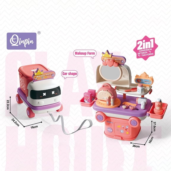 2-in-1 Transforming Pretend Play Pull-Along Cart for Kids, Convertible Role Play Toy with Storage, Top Christmas Birthday Holiday Gift, Educational Fine Motor Toy for Toddler Boys Girls Ages 3